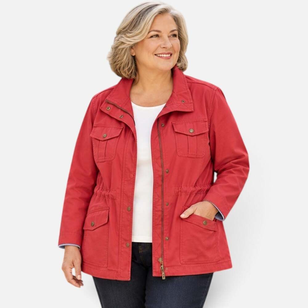 Talbots Twill Safari Utility Jacket Rhubarb Red NWT Plus Petite 2XP Drawstring